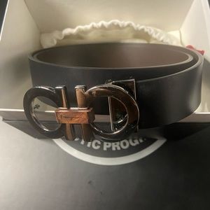 Salvatore Ferragamo Men's Brown Wood Bit Reversible Gancini Leather